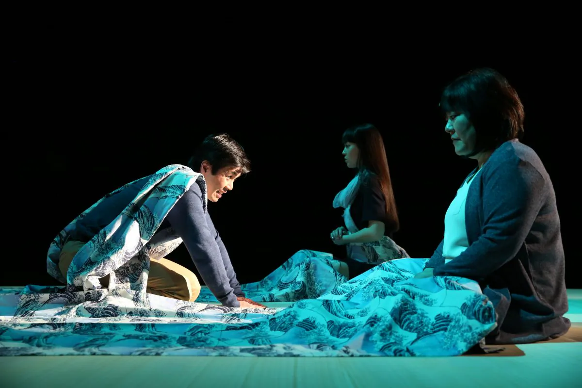 (L–R) Steven Eng, Megan Masako Haley (background), and Ann Harada in a scene from the Classic Stage Company’s production of “Pacific Overtures.” (Joan Marcus)