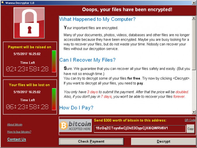 A screenshot shows a WannaCry ransomware demand, provided by cyber security firm Symantec, in  Mountain View, Calif.,  (Courtesy of Symantec/Handout via REUTERS)