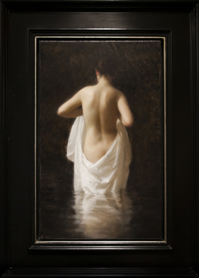 "Bather," 2015, by Joshua LaRock. Oil on linen16 inches by 10 inches. Honorable Mention at the 12th International ARC Salon Exhibition at the Salmagundi Club in Manhatan, New York, on May 12, 2017. (Milene Fernandez/The Epoch Times)
