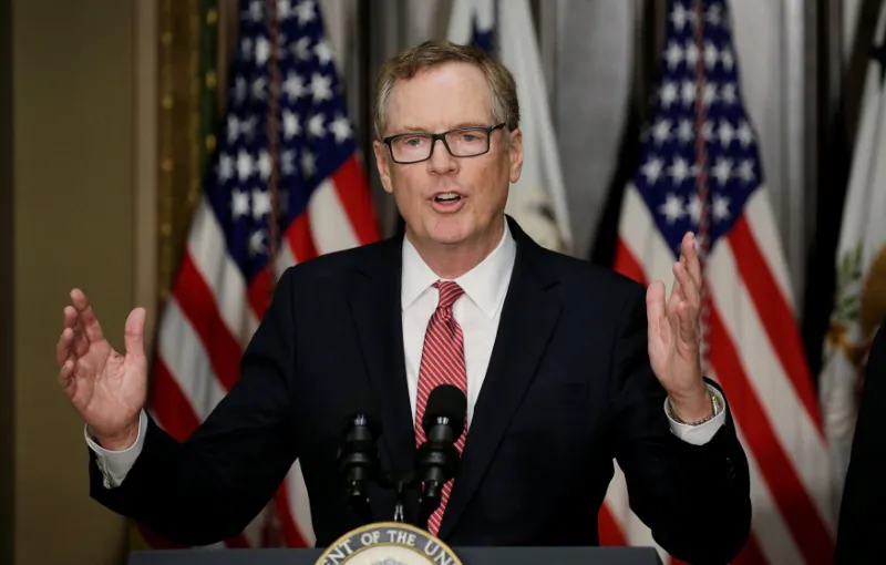 Robert Lighthizer speaks after he was sworn as U.S. Trade Representative during a ceremony at the White House in Washington on May 15, 2017. (REUTERS/Kevin Lamarque)