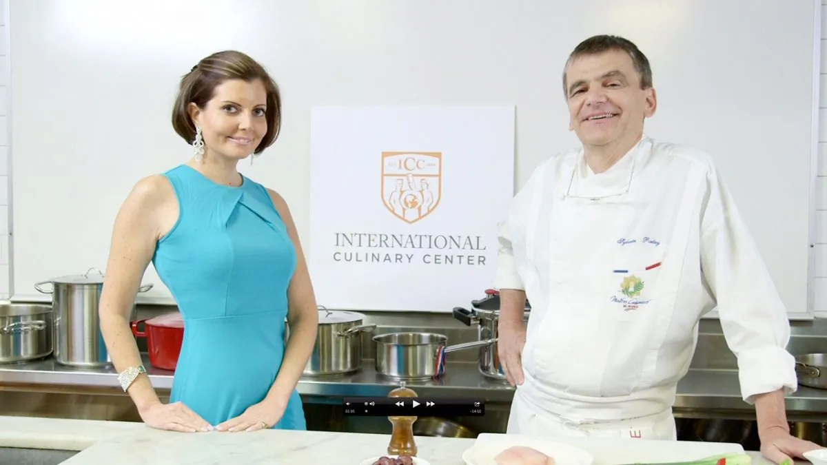 Sibylle Eschapasse and chef Sylvain Portay at the International Culinary Center. (Melinda Martinez/Celebrity Taste Makers)
