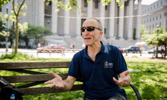 Retired FBI agent Marc Ruskin at the Thomas Paine Park in New York on May 19, 2017. (Benjamin Chasteen/The Epoch Times)