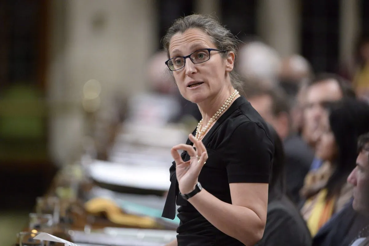 Foreign Affairs Minister Chrystia Freeland speaks during question period in the House of Commons on May 1, 2017. Freeland said in the House on May 17 that she takes her duty toward Canadian citizens imprisoned abroad, including that of Sun Qian, “extremely seriously.” (The Canadian Press/Adrian Wyld)