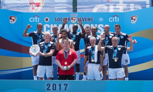 The newly formed PlayonPROS team, making their first competitive appearance, secured a win in the Masters Plate Final. (Dan Marchant)