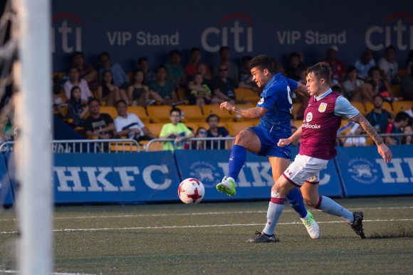 Leicester City #9 Joshua Gordon evades AV #2 Mitch Clarke to shoot (and score) in Leicester City's 3-0 cup final win over Villa. (Dan Marchant)