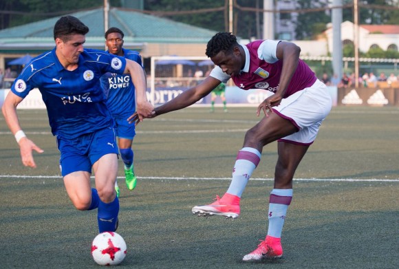 Aston Villa's #9 Keinan Davis loses control of the ball to City's #6 Alexandru Pascanu, as Villa lose in the cup final they previously won in 2016. (Dan Marchant)