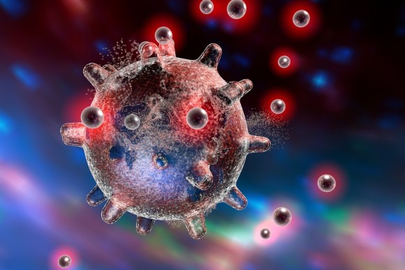 Destruction of a virus by silver nanoparticles. (Kateryna Kon/Shutterstock)