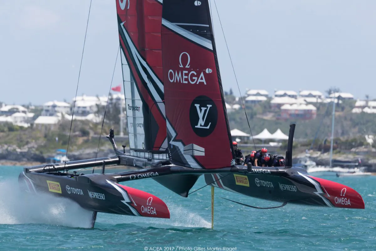 Although Emirates Team New Zealand capsized in race 4 of the series they still lead Land Rover BAR 3-1 in the Louis Vuitton America's Cup Playoffs semi-finals at the end of  Day 2. (ACEA   2017 Gilles Martin-Raget)