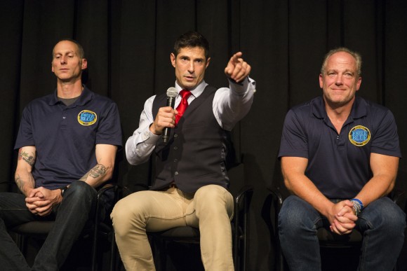 L–R: Veteran Roger Sparks, veteran and co-founder of Force Blue Rudy Reyes, and co-founder Jim Rittenhoff after a screening of "Mercy, Love, and Grace: The Story of Force Blue" on at NYU in New York, June 6, 2017. (Samira Bouaou/The Epoch Times)