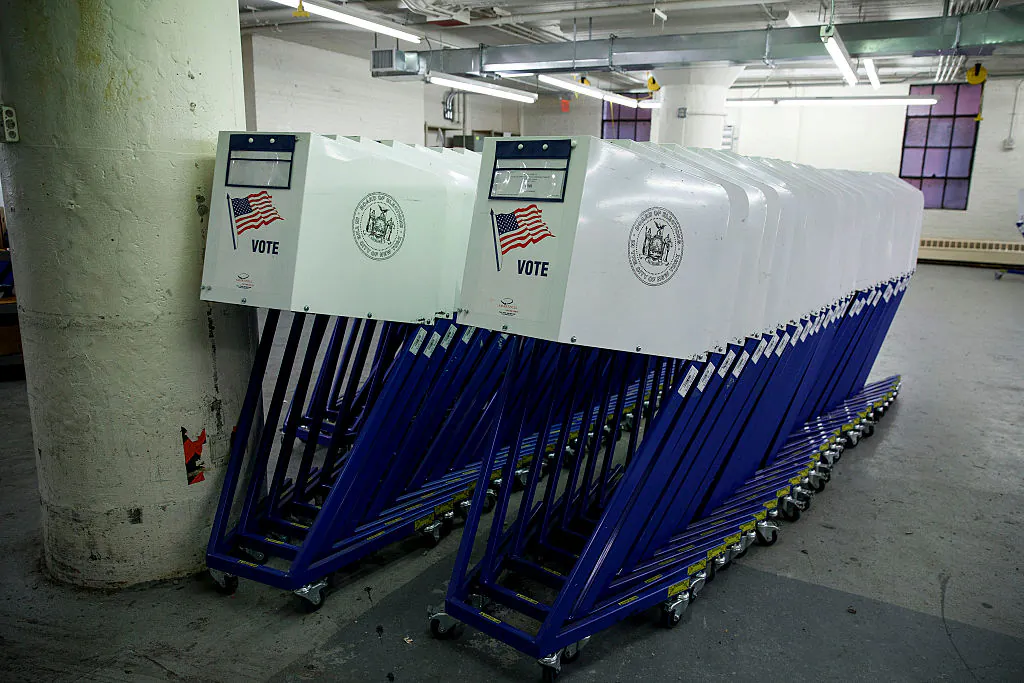 Voting booths sit at a New York City Board of Elections voting machine facility warehouse in the Bronx borough in New York City on Nov. 3, 2016. (Drew Angerer/Getty Images)