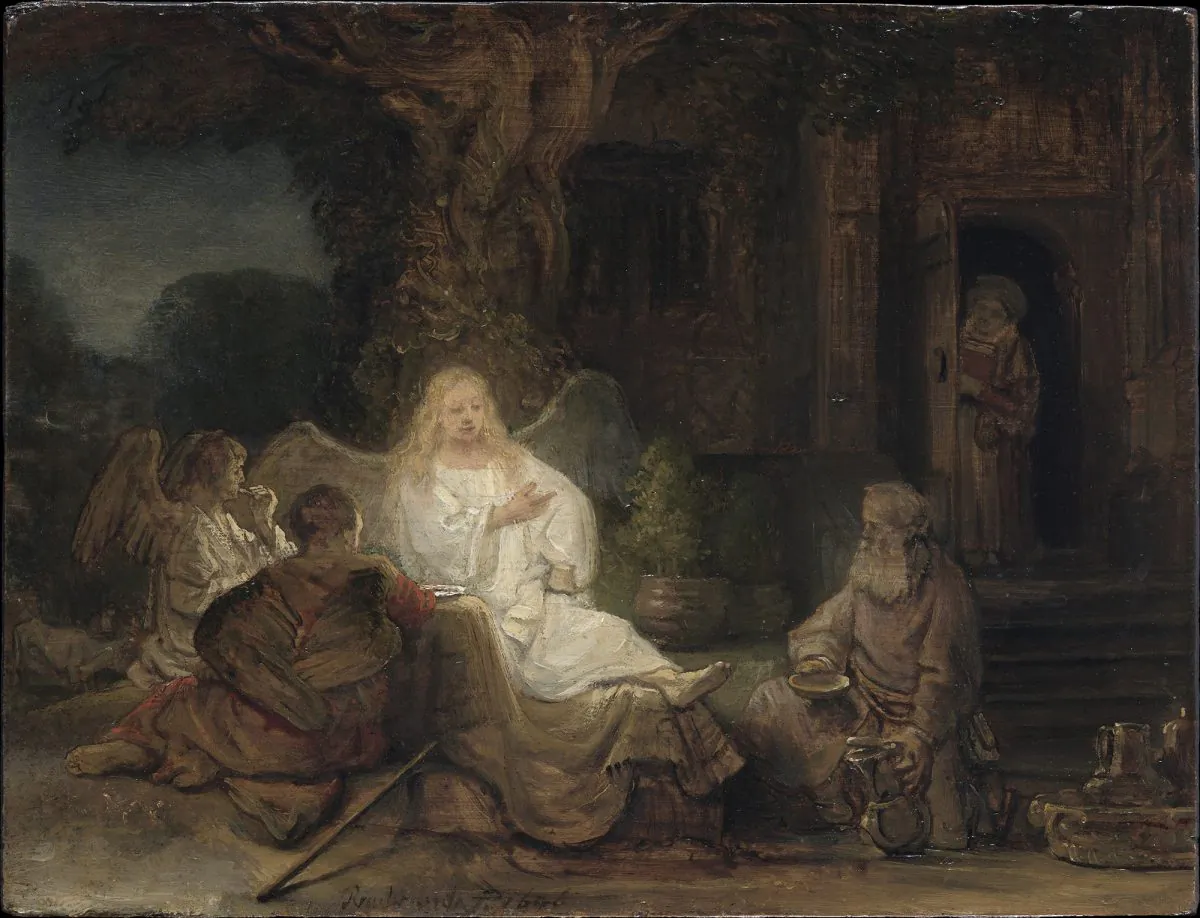 "Abraham entertaining the Angels," 1646, by Rembrandt (1606–1669). Oil on panel, 6 3/8 inches by 8 3/8 inches, private collection. (Courtesy of The Metropolitan Museum of Art)