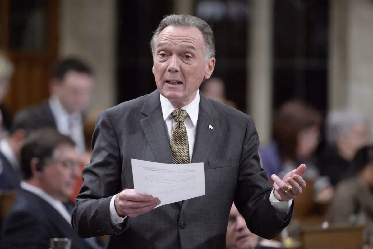 Conservative MP Peter Kent speaks during question period in the House of Commons on April 11, 2017. Opposition parties have accused the government of approving the takeover of Norsat International by a Chinese communications company without a full security review, and Washington says the deal puts American national security in jeopardy. (The Canadian Press/Adrian Wyld)
