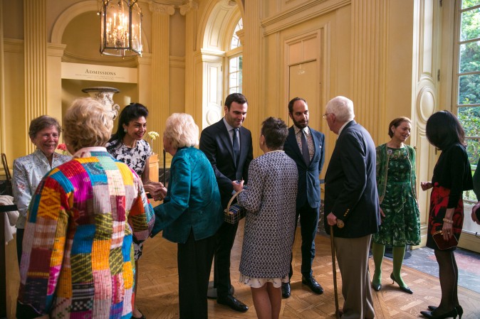 Guests meet the Frick's board members at the Spring Garden Party in New York on June 7, 2017. (Benjamin Chasteen/The Epoch Times)