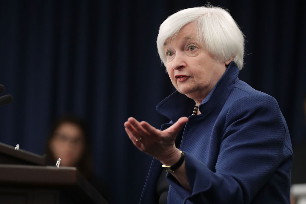 Federal Reserve Board Chairwoman Janet Yellen holds a news conference following a meeting of the Federal Open Market Committee in Washington on March 15, 2017.(Chip Somodevilla/Getty Images)