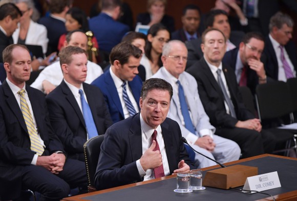Former FBI director James Comey testifies before the Senate intelligence committee on June 8, 2017. (MANDEL NGAN/AFP/Getty Images)