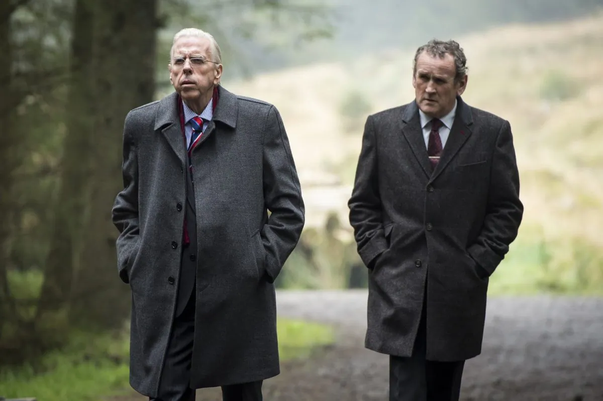 (L–R) Timothy Spall and Colm Meaney in “The Journey.” (Steffan Hill)