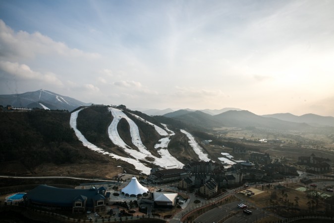Overlooking the the Alpenisa Ski Resort from the 160 foot tower in Pyeongchang. (Benjamin Chasteen/The Epoch Times)