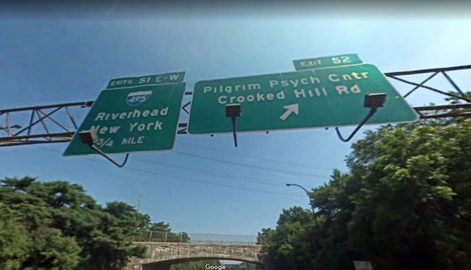 A sign on the Sagtikos Parkway near Brentwood, NY, reads "Crooked Hill Rd". A similar sign reported on June 16 to be defaced to read "Crooked Hillary."