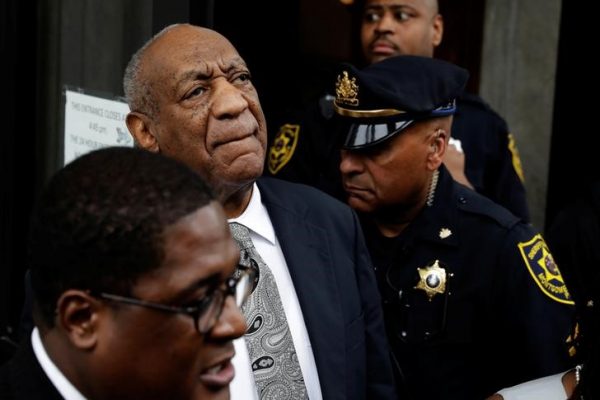 Actor and comedian Bill Cosby reacts after a judge declared a mistrial in his sexual assault trial at the Montgomery County Courthouse in Norristown