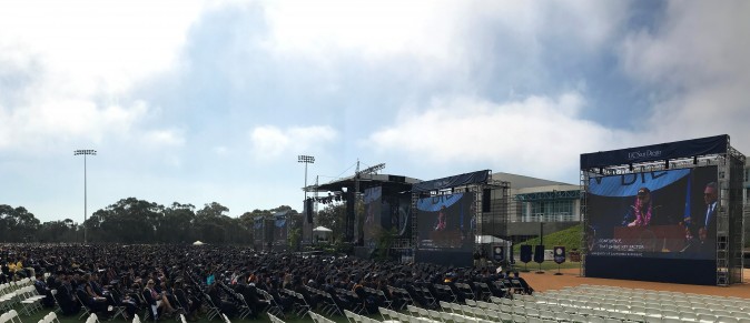 Around 6,000 graduates on RIMAC listening to Dalai Lama's commencement speech on Saturday, June 17. (Sophia Fang/Epoch Times)