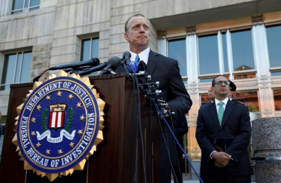 Special Agent in Charge of the FBI Washington Field Office, Timothy Slater (L) and Assistant Director in Charge of the FBI Washington Field Office, Andrew Vale (R) participate in a press conference in Washington to share the investigative findings of last week's shooting in an Alexandria park, Virginia, U.S. June 21, 2017. (Kevin Lamarque/Reuters)