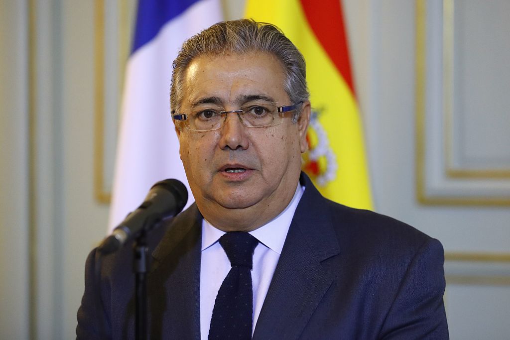 Spanish Interior Minister Juan Ignacio Zoido during a joint press conference with his French counterpart, after their meeting , at the Hotel de Beauvau, the Ministry of the Interior, in Paris on Jan. 10, 2017.(PATRICK KOVARIK/AFP/Getty Images)