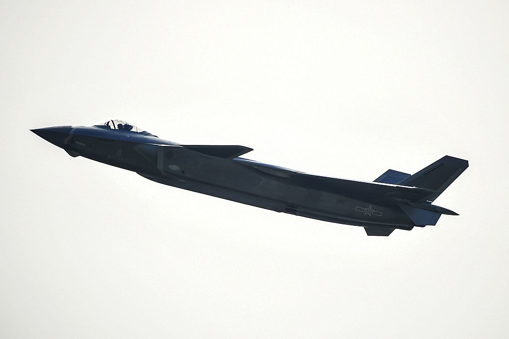 A J-20 jet performs at Zhuhai Air Show in Zhuhai, south China's Guangdong province on Nov. 1, 2016. (STR/AFP/Getty Images)