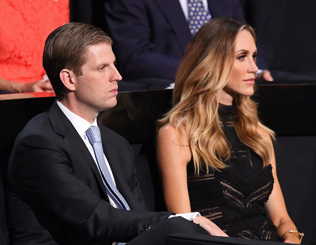 Donald Trump's son Eric Trump and his wife Lara Yunaska attend the final night at the Republican National Convention at the Quicken Loans Arena in Cleveland, Ohio on July 21, 2016. (ROBYN BECK/AFP/Getty Images)