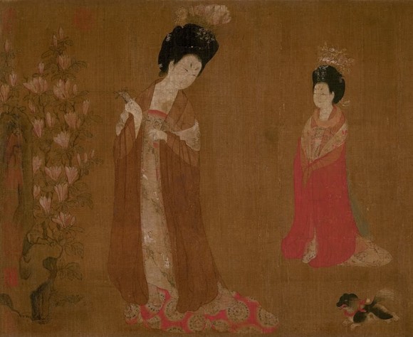 "Court Ladies Wearing Flowered Headdresses," (detail). (Public domain)