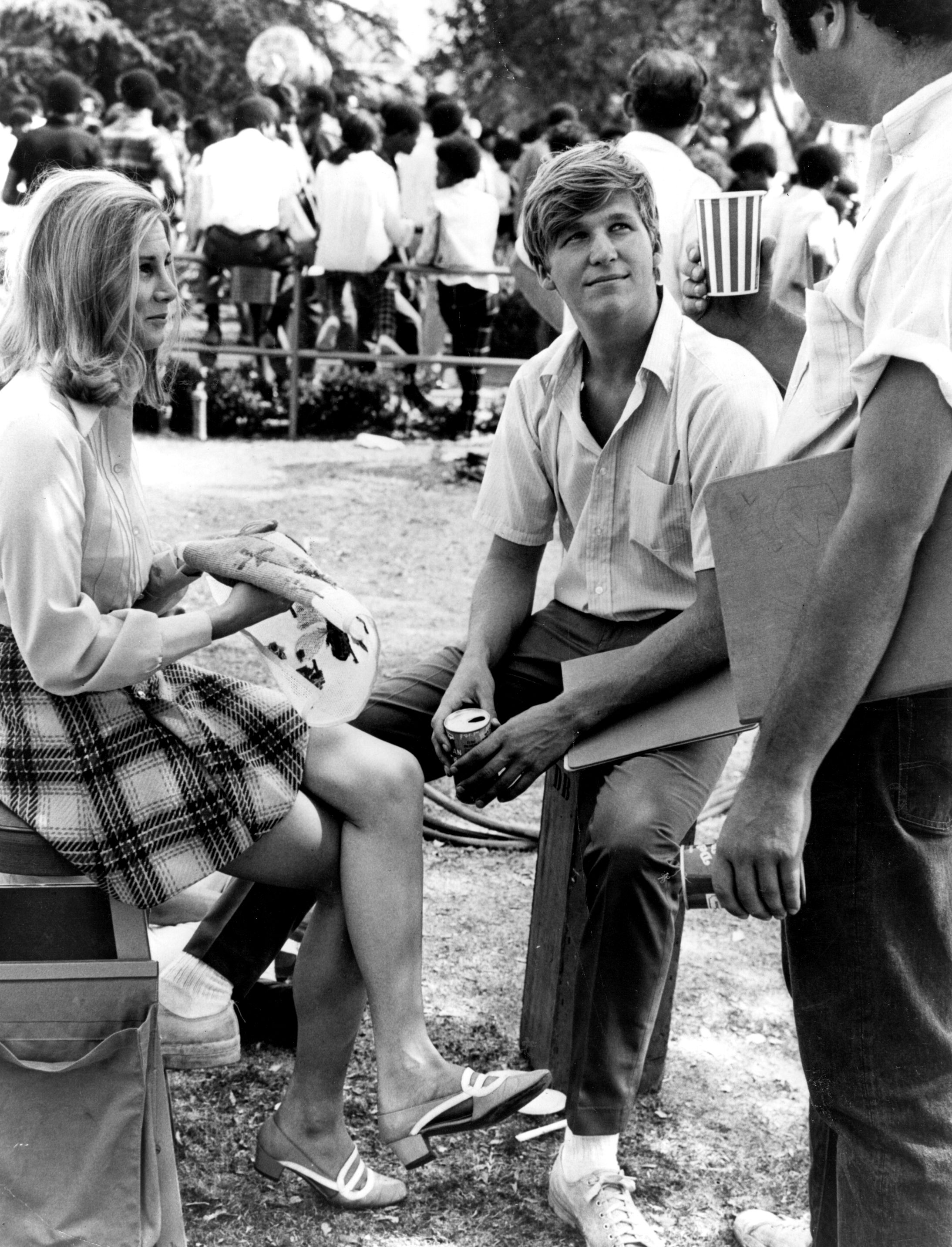 Jeff Bridges first appeared in 1970 drama 'Halls of Anger' with Pat Stick, left. (Fox Photos/Getty Images)