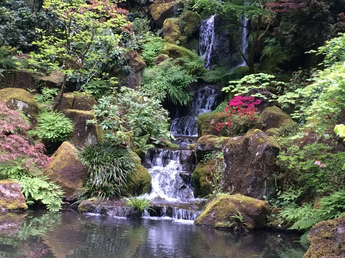 Waterfall at the Japanese Gardens in Portland. (Beverly Mann)