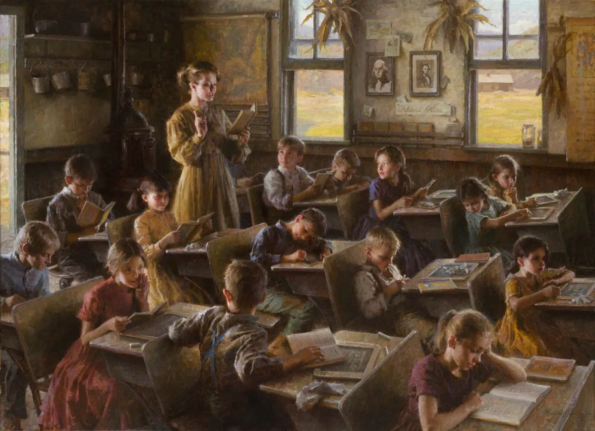 “Country Schoolhouse,1879,” by Morgan Weistling, 2010. Oil on canvas, 44 inches by 60 inches. 2010 Patron's Choice Award from the Autry National Heritage Museum show "Masters of the American West." (Courtesy of Morgan Weistling)
