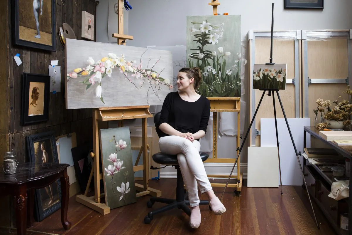 Artist Katie G. Whipple in her studio in Southampton on June 23, 2017. (Samira Bouaou/The Epoch Times)