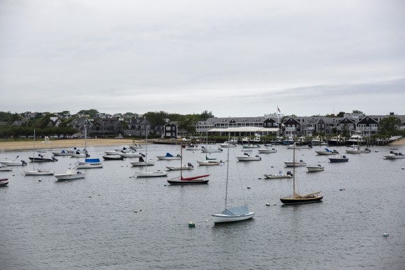 A view of the White Elephant Hotel (C) and Children's Beach (L). (Samira Bouaou/The Epoch Times)
