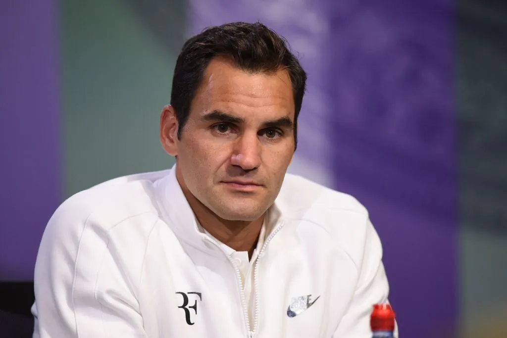 Switzerland's Roger Federer addresses a press conference in the Main Interview Room at Wimbledon on July 1, 2017, ahead of the Championship 2017 starting on July 3. (FLORIAN EISELE/AFP/Getty Images)