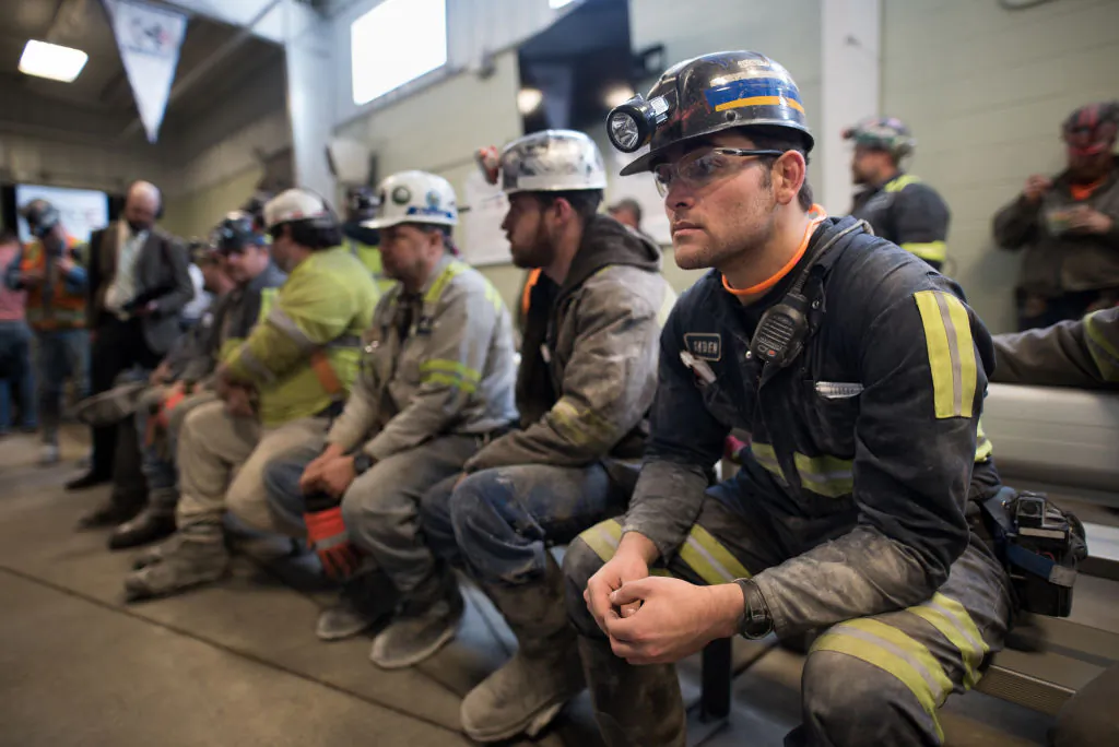 Coal miner Jaden Fredrickson, 26, of Cheat Lake, W.Va., waits prior to the arrival of U.S. Environmental Protection Agency Administrator Scott Pruitt who visited the Harvey Mine on April 13, 2017 in Sycamore, Pennsylvania. (Justin Merriman/Getty Images)