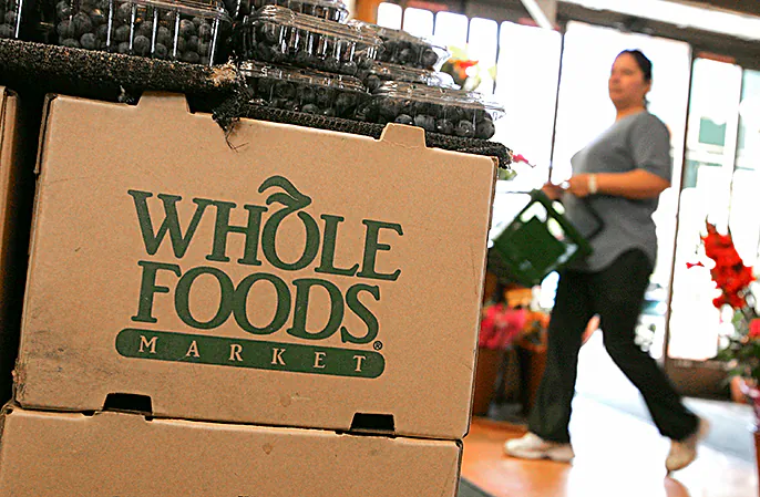 The Whole Foods logo adorns a cardboard box at a Whole Foods Market in San Francisco, Calif., on Feb. 22, 2007. (Justin Sullivan/Getty Images)