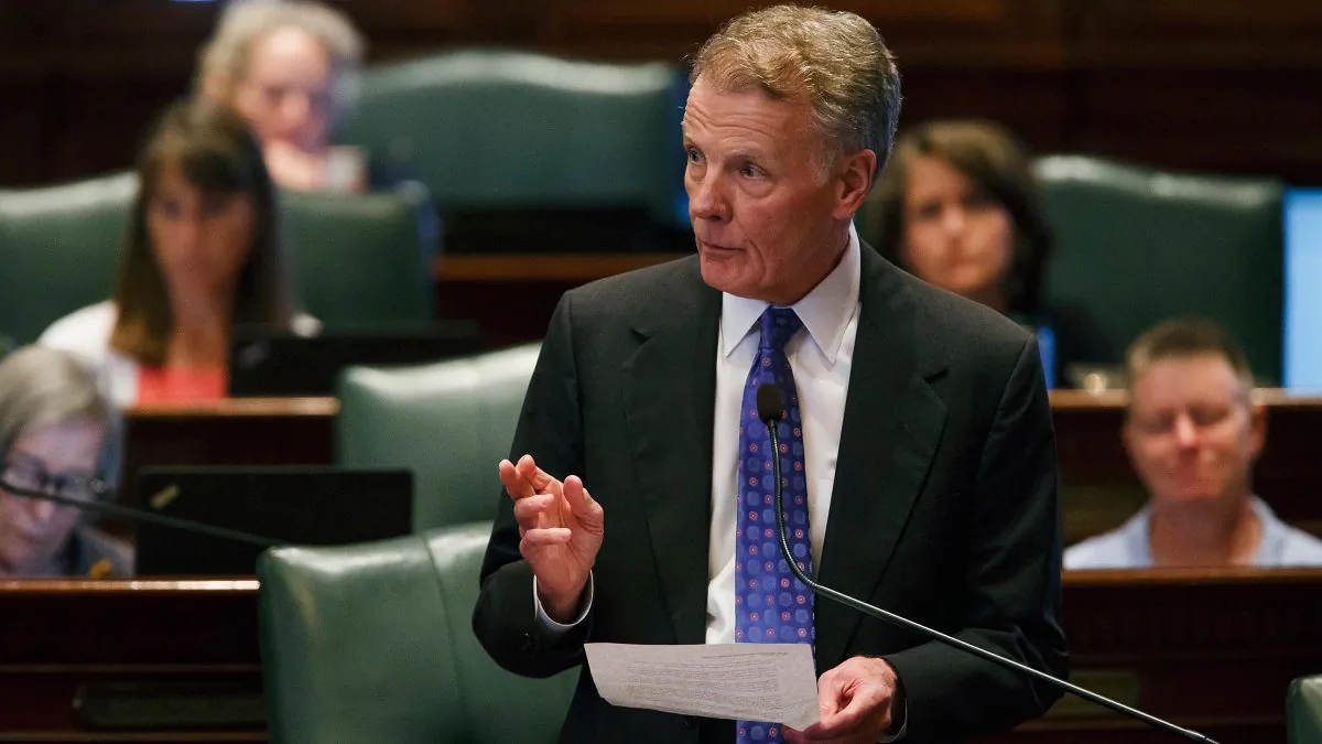 Illinois Speaker of the House Michael Madigan, (D-Chicago), gives a speech following the Illinois House voting to override Gov. Rauner's veto and pass a budget for the first time in two years during the overtime session at the Illinois State Capitol, on July 6, 2017, in Springfield, Ill. (Justin L. Fowler/The State Journal-Register via AP)
