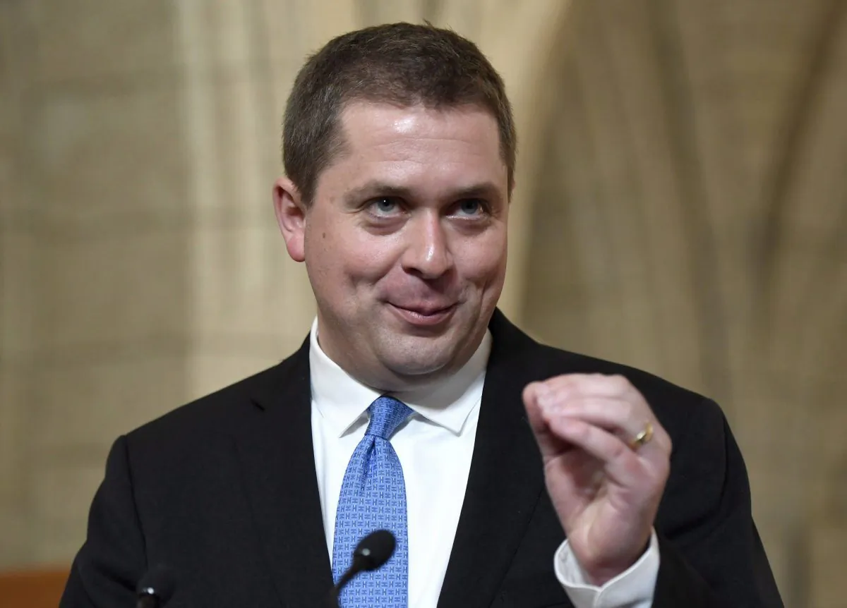 Conservative Party of Canada leader Andrew Scheer speaks to reporters during an end-of-session media availability on Parliament Hill in Ottawa on June 21, 2017. (THE CANADIAN PRESS/Justin Tang)
