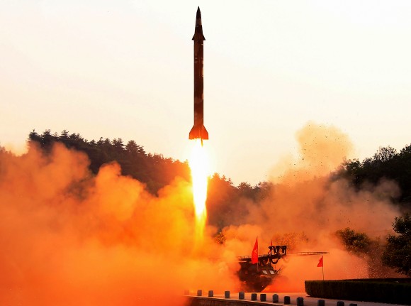 The test fire of a ballistic missile at an undisclosed location in North Korea in an undated photo released by North Korea's official Korean Central News Agency on May 30, 2017.  (STR/AFP/Getty Images)