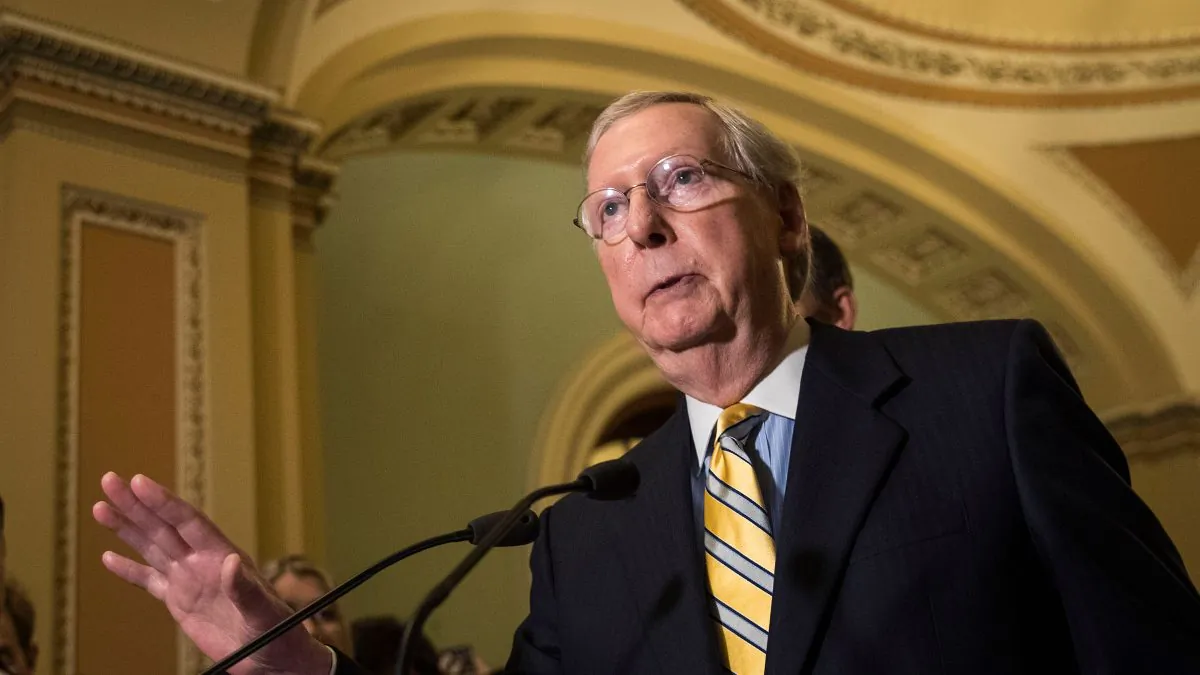 Senate Majority Leader Mitch McConnell (R-KY) speaks during a press conference after a closed-door Senate GOP conference meeting on Capitol Hill, June 27, 2017 in Washington, DC. (Drew Angerer/Getty Images)
