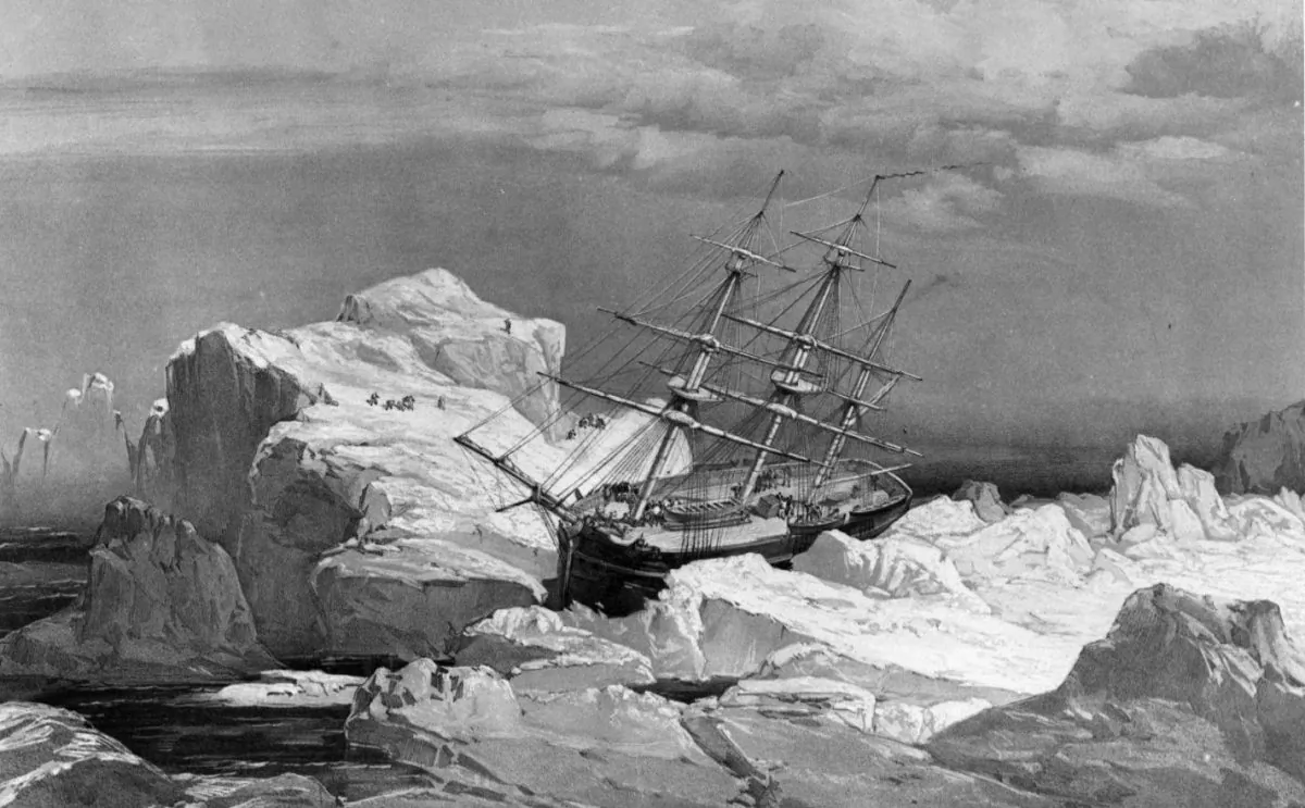 The HMS Investigator - sent dispatched on the search for the doomed Franklin Expedition - is stranded in ice on the north coast of Baring Island in the Arctic in a 1851 drawing. Prime Minister Stephen Harper says one of the two lost ships from Sir John Franklin's doomed Arctic expedition has been found. THE CANADIAN PRESS/HO, National Archives of Canada