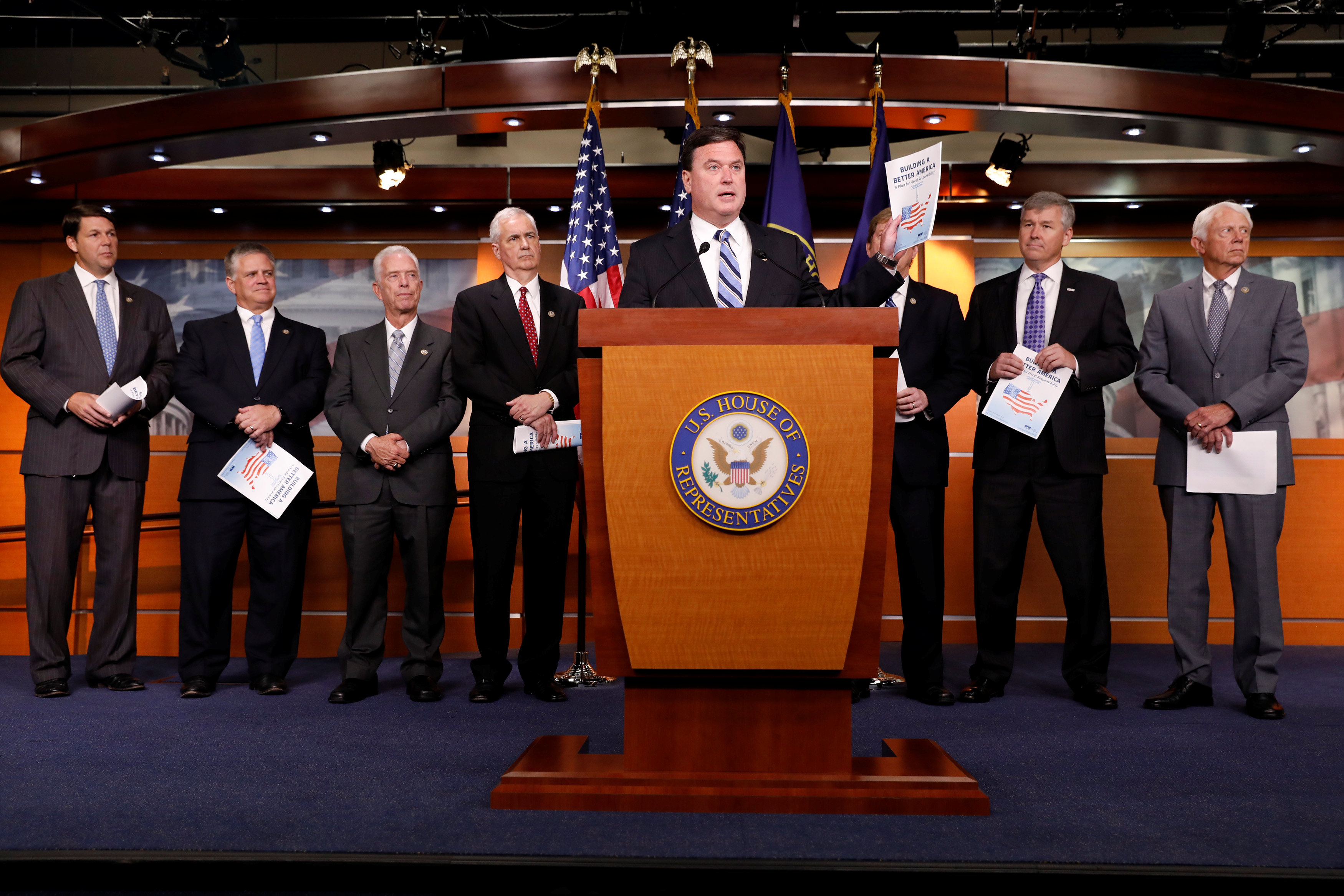 Rep. Todd Rokita (R-IN) announces the 2018 budget blueprint during a press conference on Capitol Hill in Washington on July 18, 2017. (REUTERS/Aaron P. Bernstein)