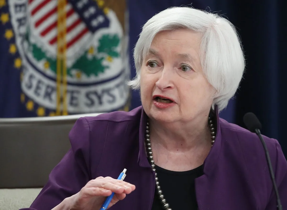 Fed chair Janet Yellen holds a news conference following the announcement of a rate hike in Washington, on June 14, 2017. (Mark Wilson/Getty Images)