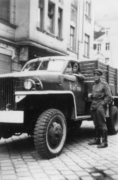 A U.S.-produced 2-ton Studebaker truck, here pictured in Soviet service in Berlin, May 1945. Thousands of vehicles sent to the Soviet Union through the Lend-Lease program aided Stalin in his conquest of eastern Europe. (Bundesarchiv, Bild 204-018 / CC-BY-SA 3.0)
