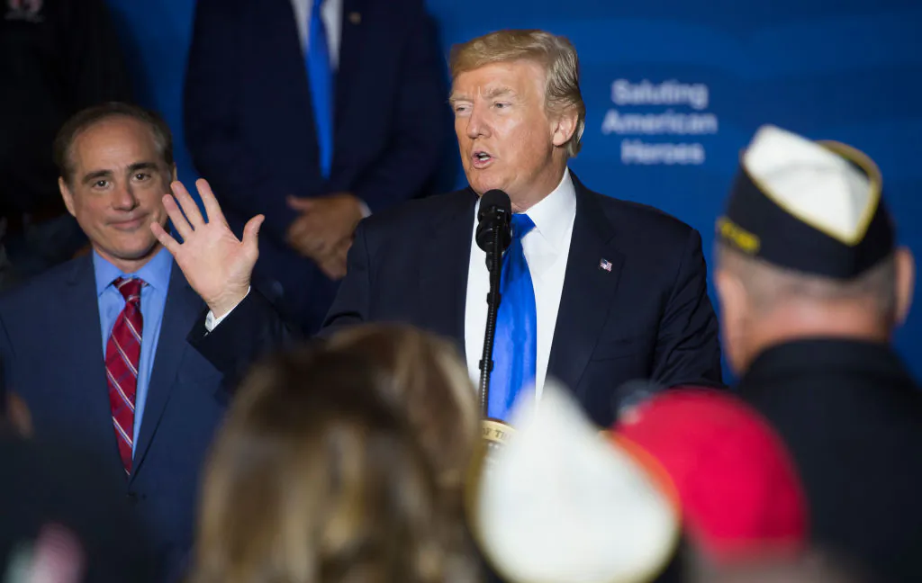 President Donald Trump speaks to military veterans during a visit to AMVETS Post 44 in Struthers, Ohio on July 25, 2017. (SAUL LOEB/AFP/Getty Images)