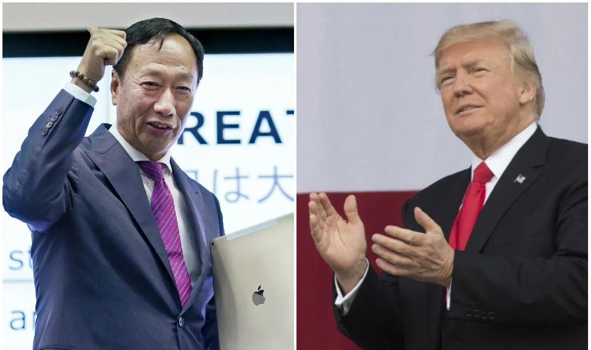 L: Chairman of Taiwan's Hon Hai Precision, also known as Foxconn, Terry Guo in Osaka, Japan, on April 2, 2016. (STR/AFP/Getty Images); R: President Donald Trump in Glen Jean, West Virginia, on July 24, 2017. (Saul Loeb/AFP/Getty Images)