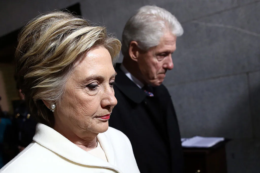 Former Democratic presidential nominee Hillary Clinton (L) and former President Bill Clinton arrive on the West Front of the U.S. Capitol in Washington on Jan. 20, 2017. (Win McNamee/Getty Images)