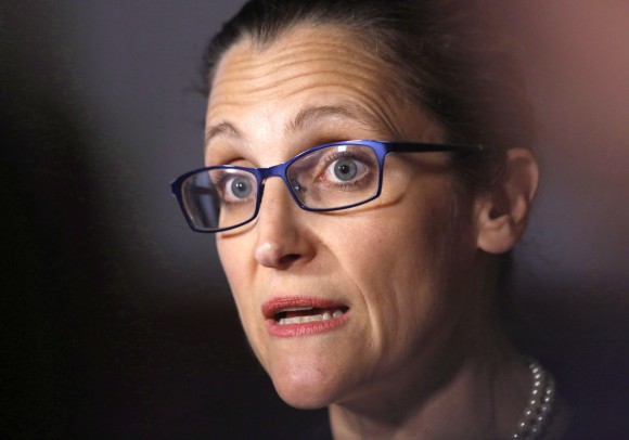 Foreign Affairs Minister Chrystia Freeland talks to reporters about NAFTA in Ottawa on May 18, 2017. (The Canadian Press/Fred Chartrand)