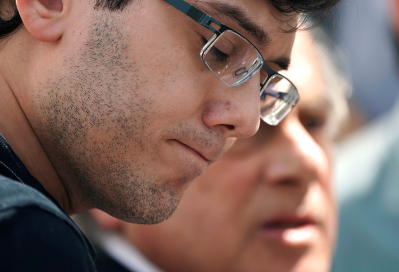 Former drug company executive Martin Shkreli stands with his attorney Benjamin Brafman after exiting District Court upon being convicted of securities fraud, in the Brooklyn borough of New York City on August 4, 2017. (REUTERS/Carlo Allegri)